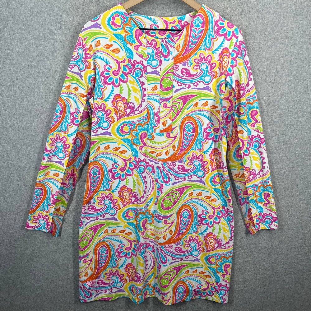 IBKUL Paisley Long Sleeve Dress Womens L Multi Color UV 50 Cooling Mesh EUC - Picture 1 of 9